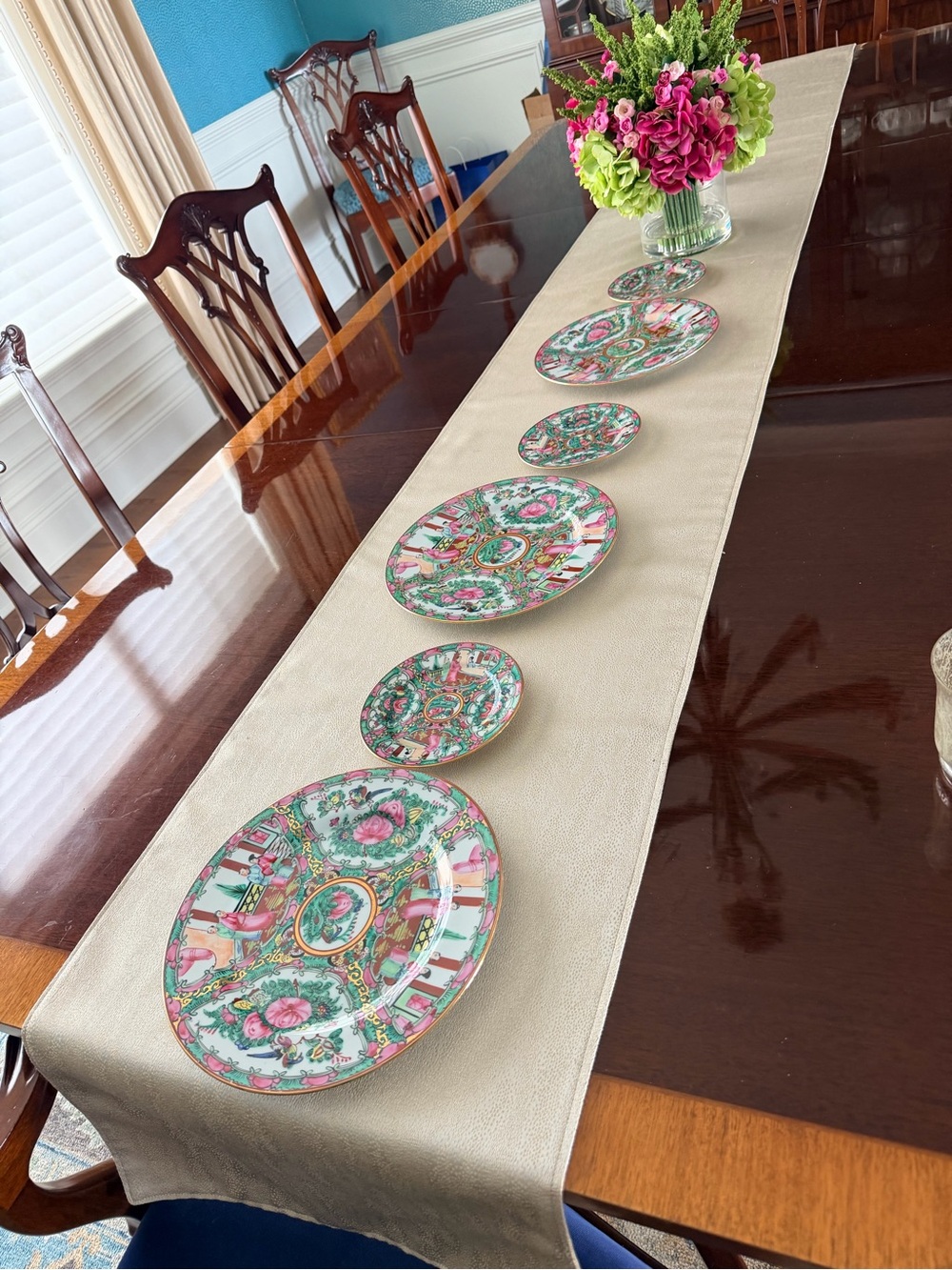 Famille Rose Round Plates.  Vintage Chinese oriental  medallion plates.